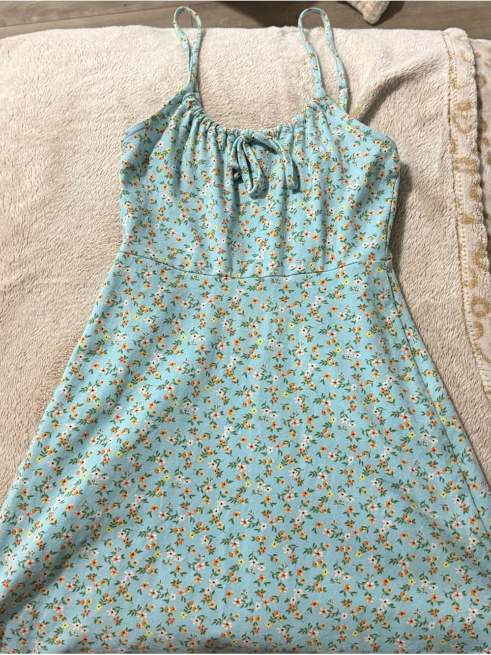 Sky and Sparrow Aqua Blue Floral Mini Dress